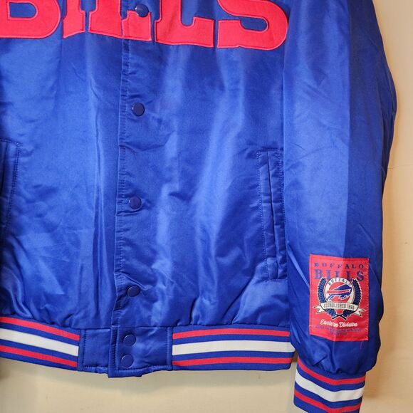 Buffalo Bills Jacket Varsity Satin Bomber NFL Button Mens Small Embroidered - Picture 4 of 10